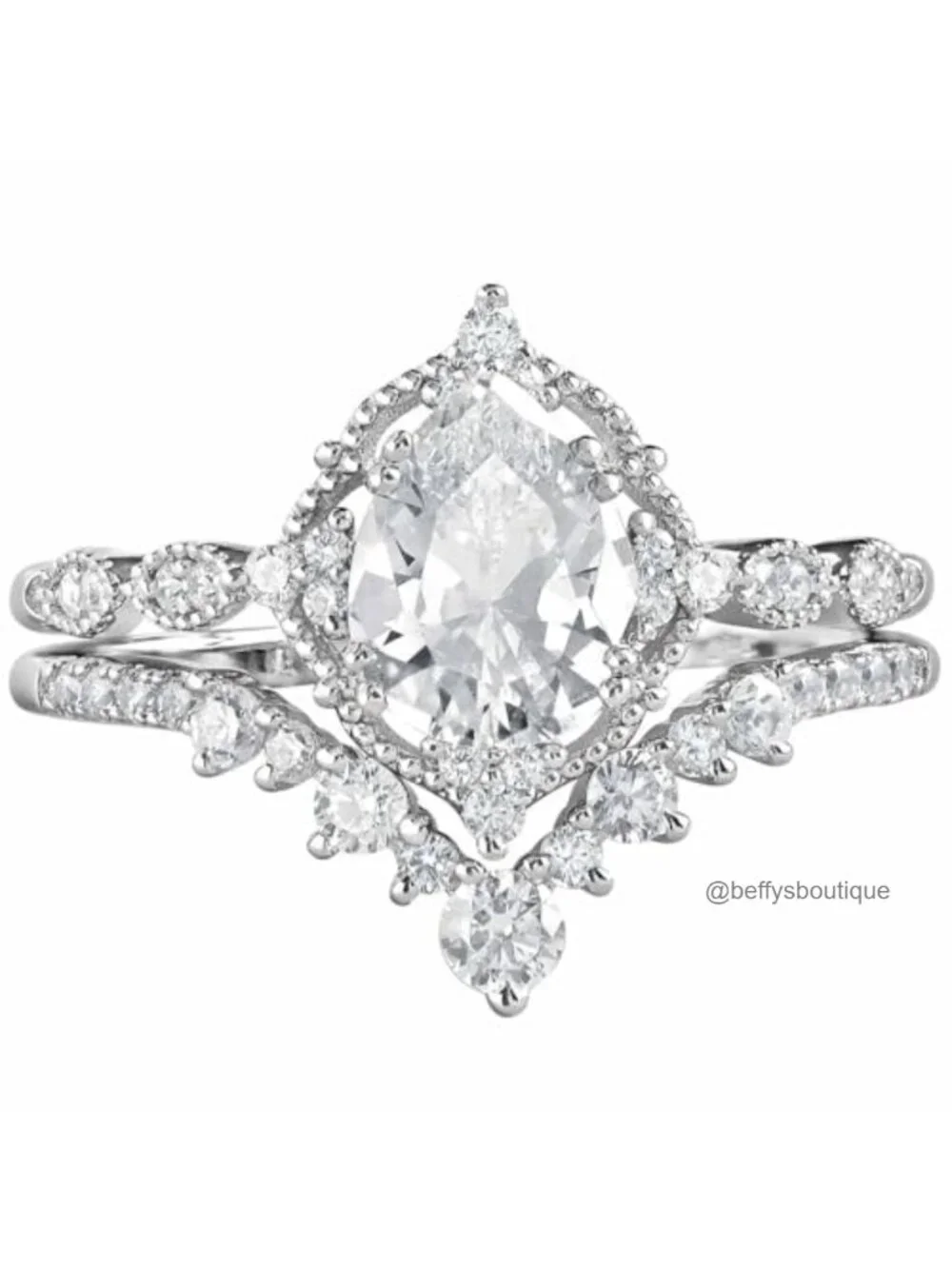 Moissanite Wedding Ring Set 925 Sterling Silver Bridal Set Teardrop Cubic